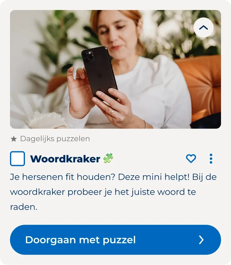 Woordkraker puzzle mini, in progress: empty checkbox and a Doorgaan met puzzel button.
